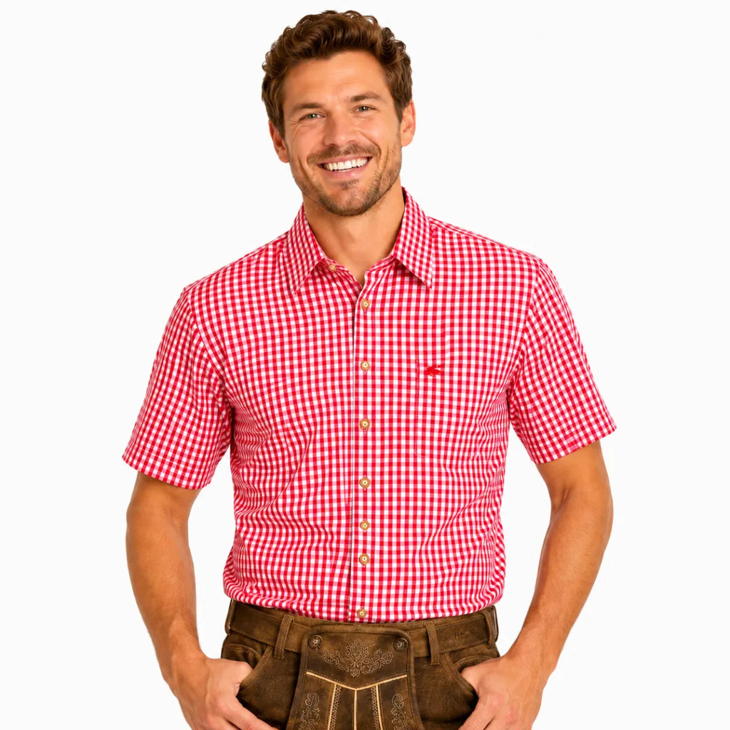 Orbis textie Orbis trachtenhemd rood-wit korte mouw