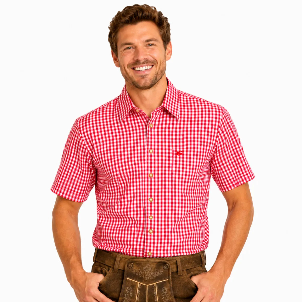 Orbis textie Orbis trachtenhemd rood-wit korte mouw