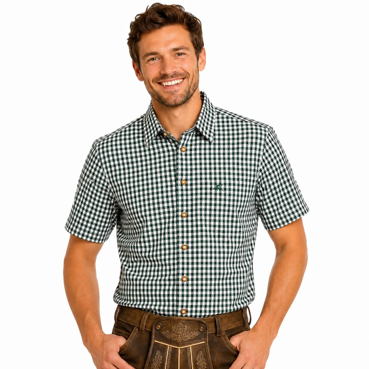 Orbis textie Orbis trachtenhemd groen-wit korte mouw