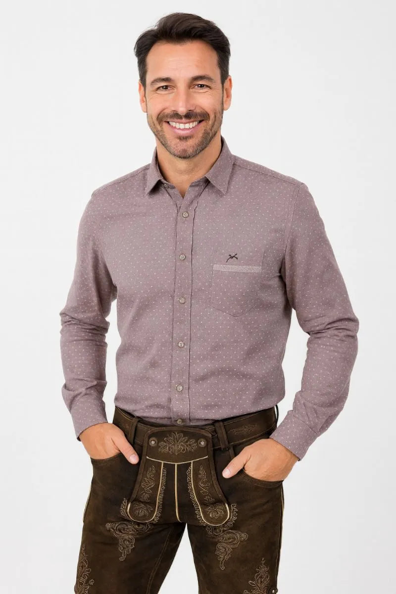 Taleco Tra. Trachtenhemd bordo met lange mouw