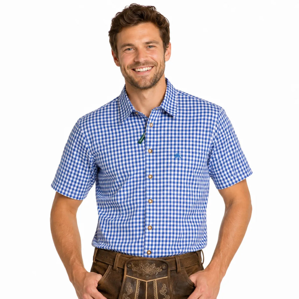 Orbis textie Orbis trachtenhemd blauw-wit korte mouw