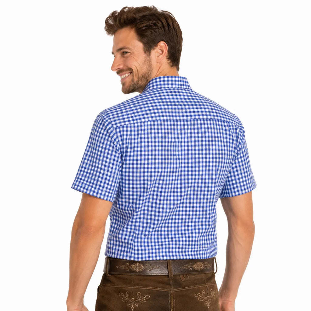 Orbis textie Orbis trachtenhemd blauw-wit korte mouw