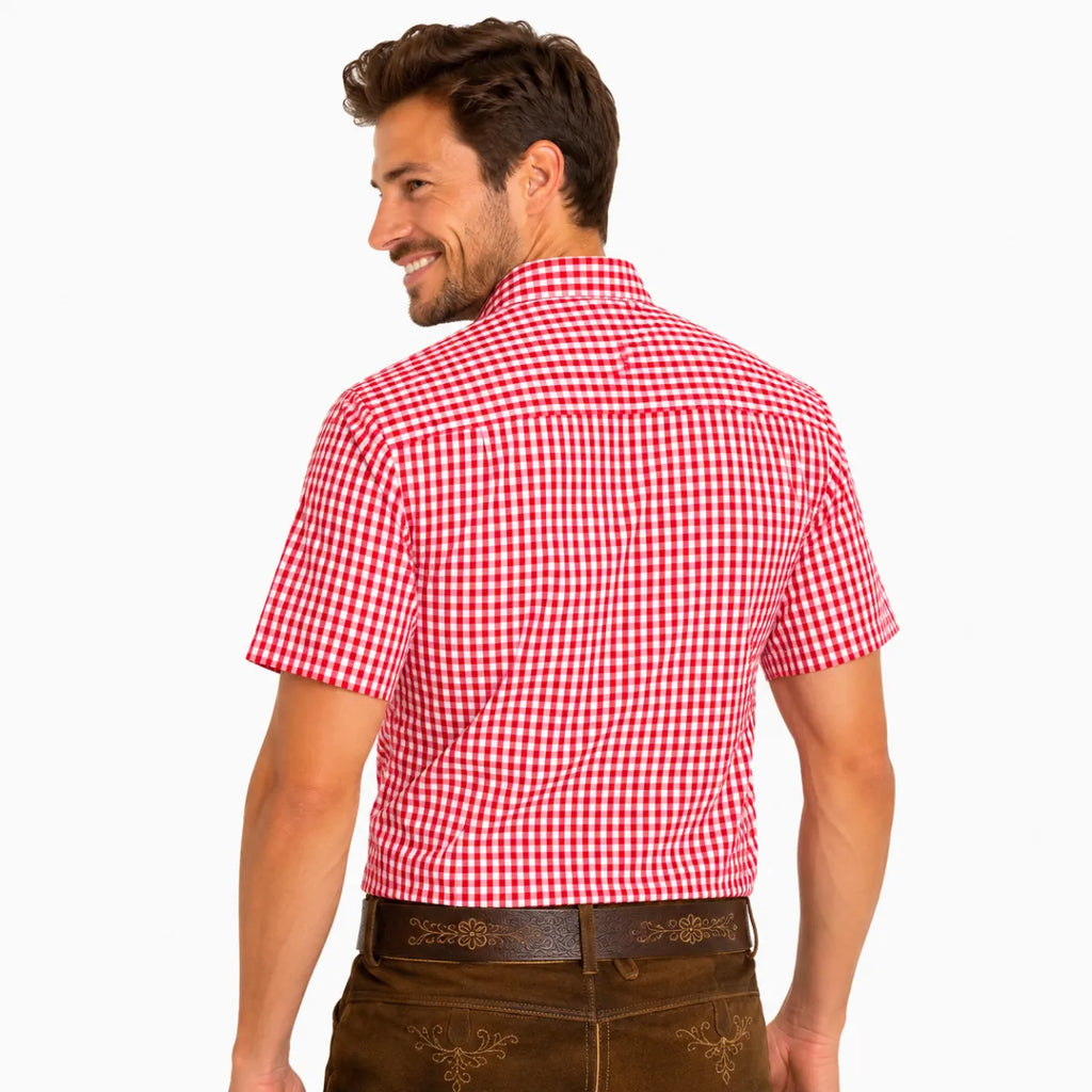 Orbis textie Orbis trachtenhemd rood-wit korte mouw
