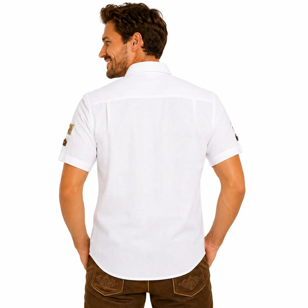 Orbis textie Orbis trachtenhemd wit korte mouw met borduring