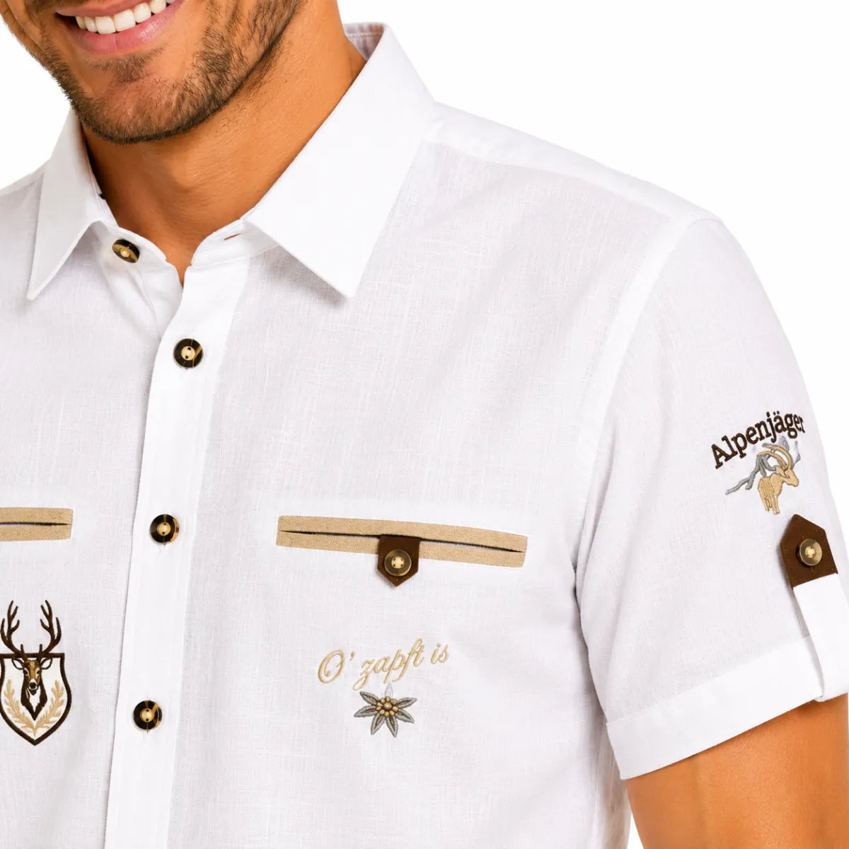 Orbis textie Orbis trachtenhemd wit korte mouw met borduring