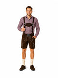 Lederhosen-Set Moritz mit bordeauxfarbenem Hemd und Socken