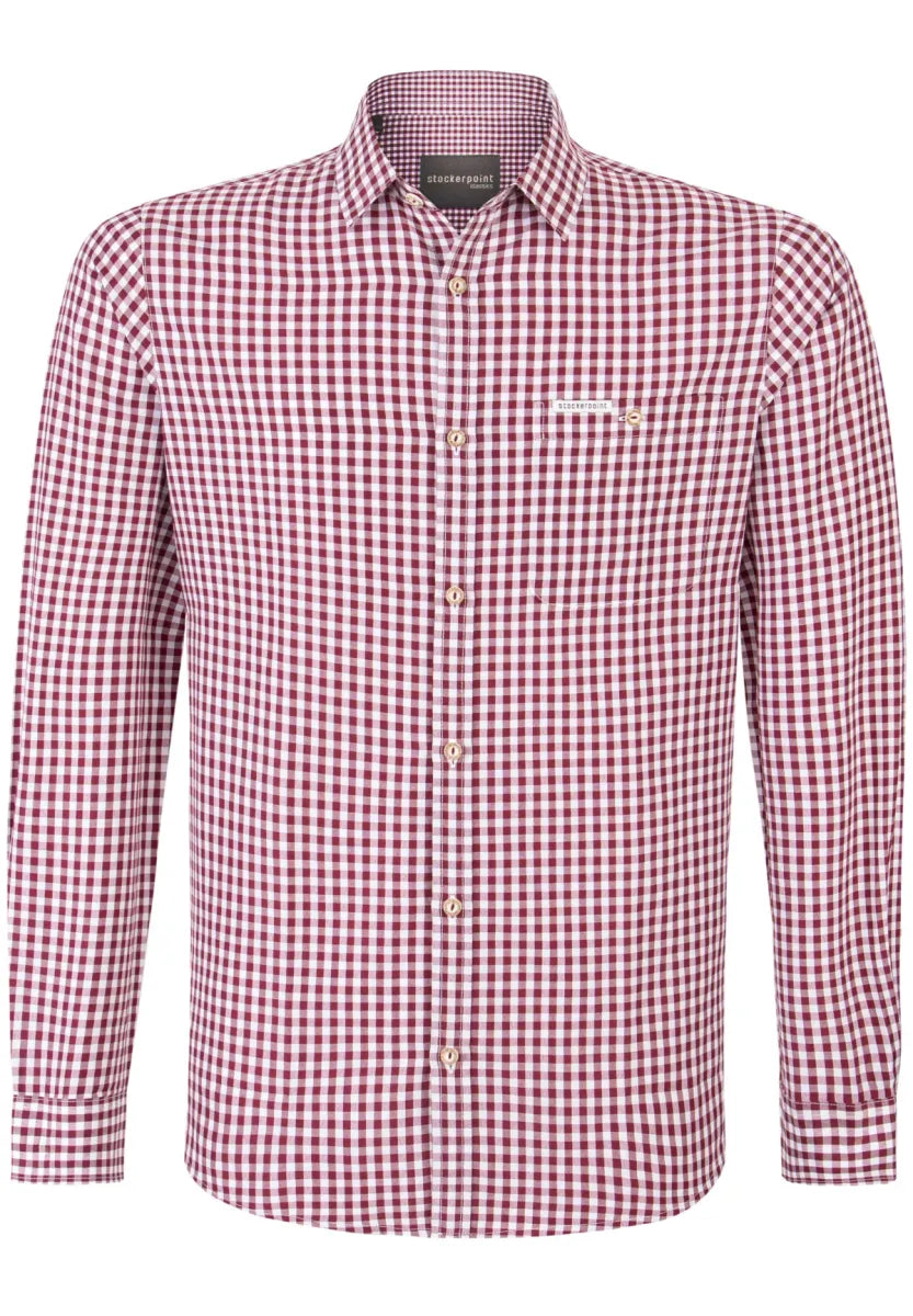 Stockerpoint Stockerpoint Trachtenhemd bordo-wit geruit met lange mouw