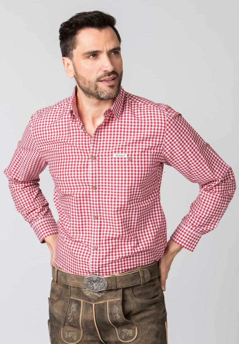 Stockerpoint Stockerpoint Trachtenhemd Rood-wit met lange mouw