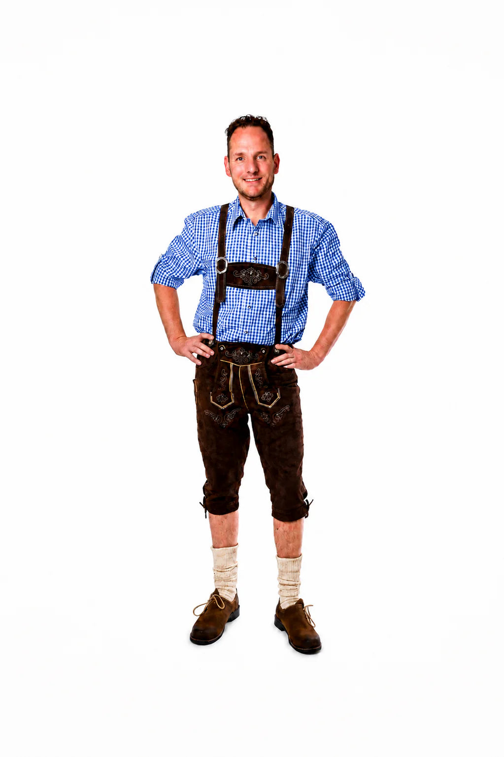 Lederhosen-Set Jupp mit blauem Hemd und Socken