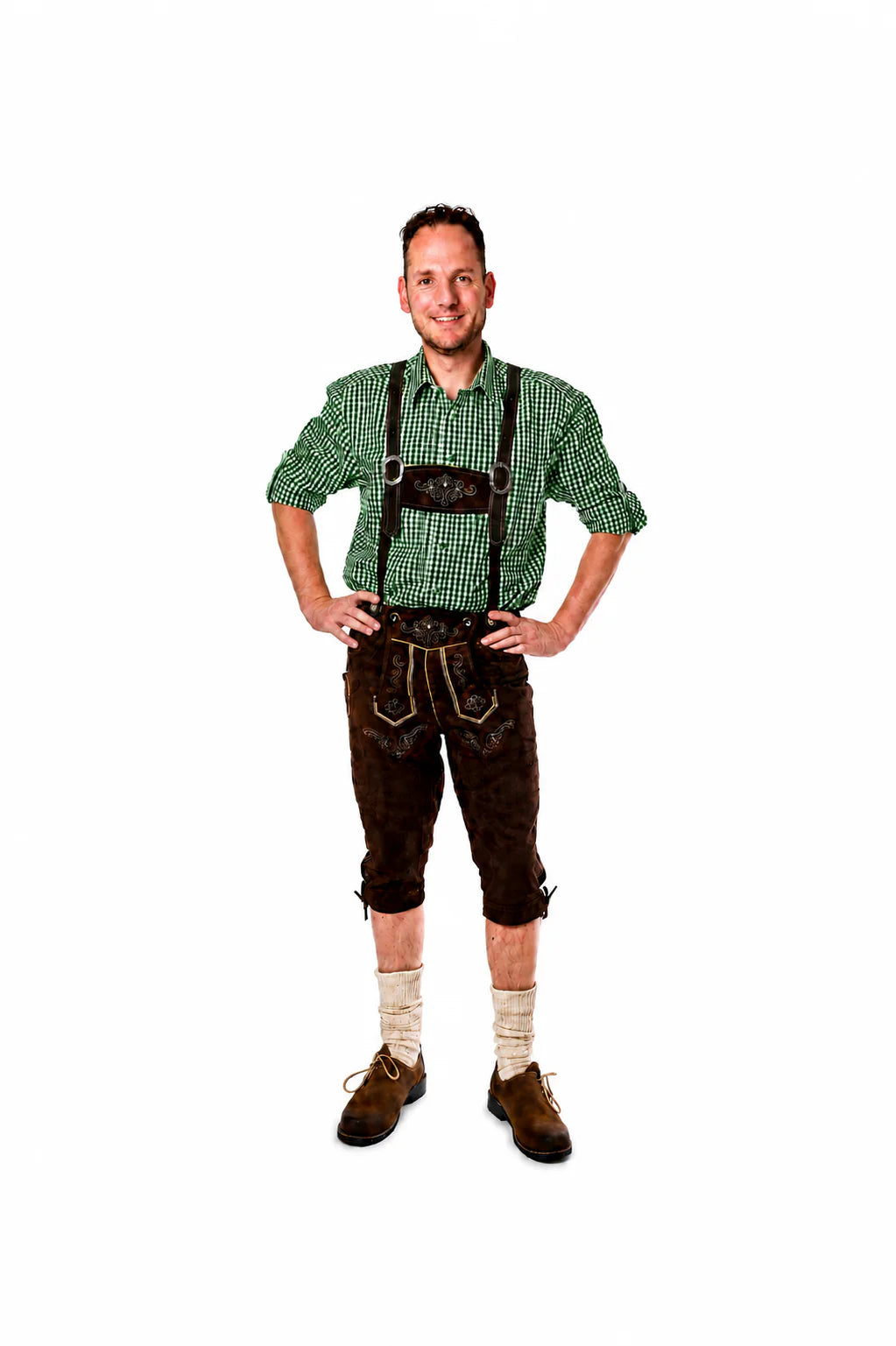 Lederhosen-Set Jupp mit grünem Hemd und Socken