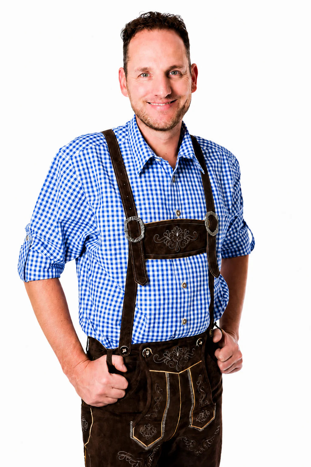 Lederhosen-Set Jupp mit blauem Hemd und Socken