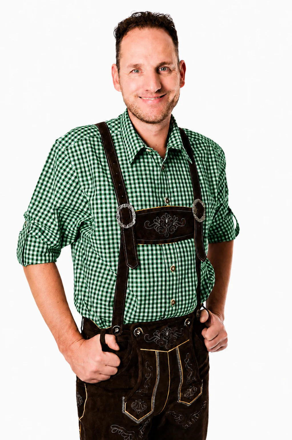 Lederhosenset Jupp met groen hemd en sokken