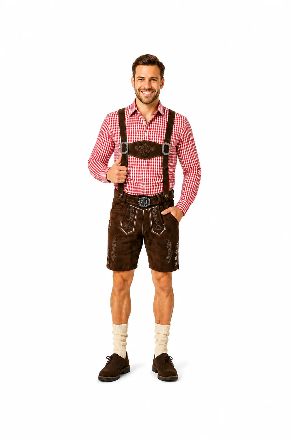 Lederhosen-Set Moritz mit rotem Hemd und Socken